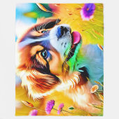 Happy Puppy Meadow Design Fleece Deken (Voorkant)