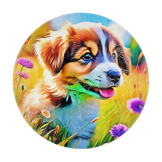 Happy Puppy Meadow Design Snijplank (Voorkant)