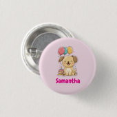 Happy Puppy Pawty, 1st Birthday, Personalized Ronde Button 3,2 Cm (Voorkant /achterkant)