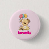 Happy Puppy Pawty, 1st Birthday, Personalized Ronde Button 3,2 Cm (Voorkant)