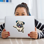 Happy Puppy Pug Jumping Sticker