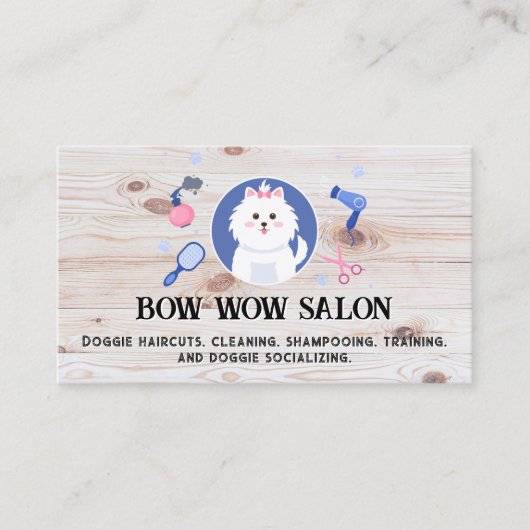 Happy Puppy Salon | houten planken Visitekaartje (Voorkant)