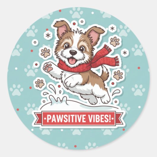 Happy Puppy Winter Snow Sticker (Voorkant)