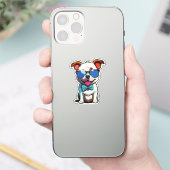 Happy puppy with glasses sticker (Telefoon)