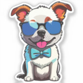Happy puppy with glasses sticker (Voorkant)