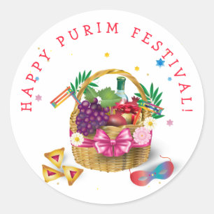 Happy Purim Basket Gifts, Decoratie, siervoorwerpe Ronde Sticker