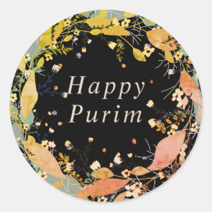 Happy Purim blad bloemenkrans Joodse sticker