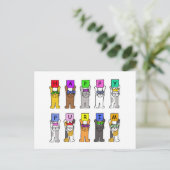 Happy Purim Cartoon Katten in maskers en Petten Briefkaart (Staand voorkant)