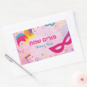 Happy Purim Colorful Pink Grogger Hamentash Rechthoekige Sticker (Envelop)