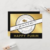 Happy Purim Custom Promotional Fundraising Kaart (Voorkant / Achterkant in situ)