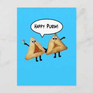 Happy Purim Cute Smiling Hamentaschen Cartoon Briefkaart