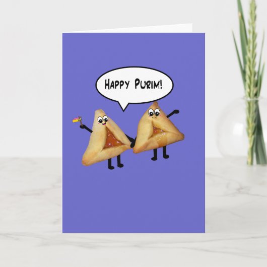 Happy Purim Cute Smiling Hamentaschen Cartoon Kaart (Voorkant)