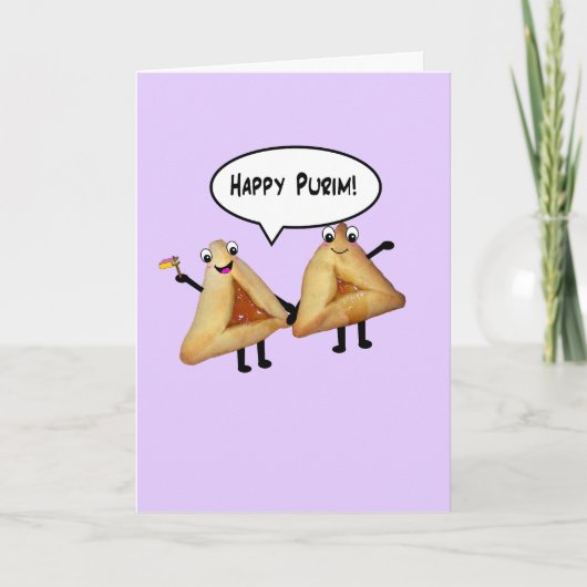 Happy Purim Cute Smiling Hamentaschen Cartoon Kaart (Voorkant)