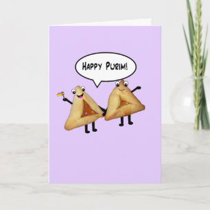 Happy Purim Cute Smiling Hamentaschen Cartoon Kaart