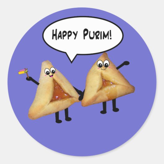 Happy Purim Cute Smiling Hamentaschen Cartoon Ronde Sticker (Voorkant)
