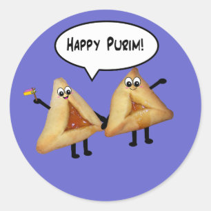 Happy Purim Cute Smiling Hamentaschen Cartoon Ronde Sticker