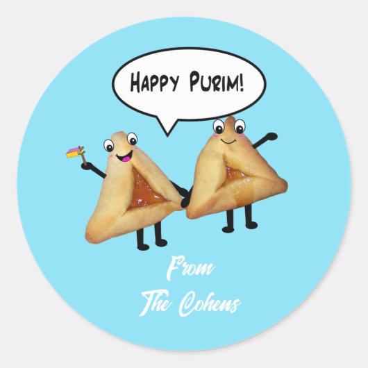 Happy Purim Cute Smiling Hamentaschen Cartoon Ronde Sticker (Voorkant)