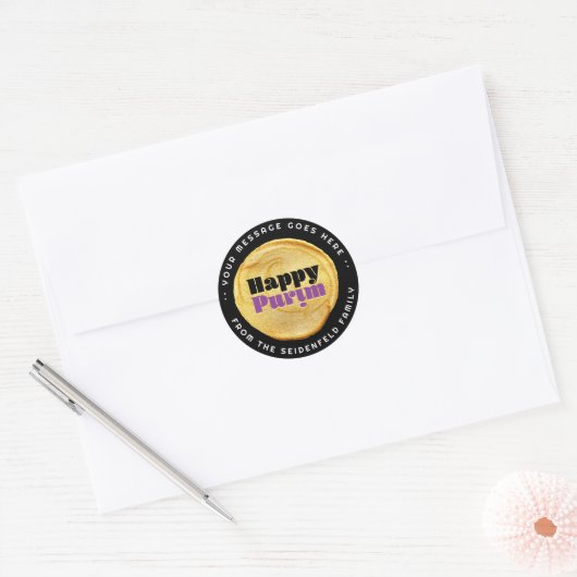 Happy Purim Elegant Gold-label op zwart label (Envelop)