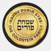Happy Purim Elegant ROYAL LARGE GOLD Seal Ronde Sticker (Voorkant)