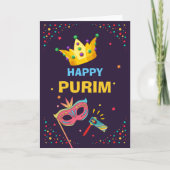 Happy Purim Feestelijk Masker Noise Maker en Confe Kaart (Voorkant)