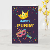 Happy Purim Feestelijk Masker Noise Maker en Confe Kaart (Gele Bloem)