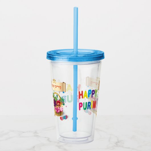 Happy Purim Festival Feestgeschenken Mand Vakantie Acryl Drinkbeker (Rechts)
