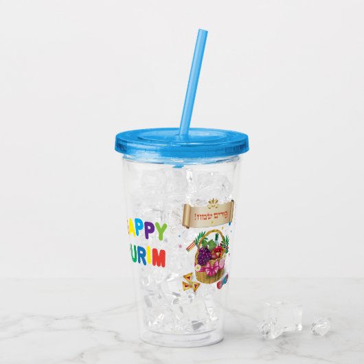 Happy Purim Festival Feestgeschenken Mand Vakantie Acryl Drinkbeker (Achterkant ijs)