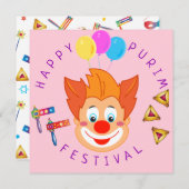 Happy Purim Festival Funny Clown Kinder Party Kaart (Voorkant / Achterkant)