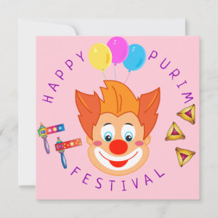 Happy Purim Festival Funny Clown Kinder Party Kaart
