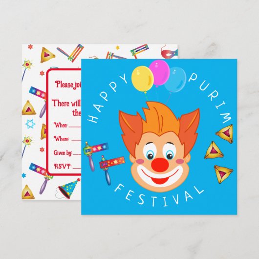 Happy Purim Festival Funny Clown Kinder Party Kaart (Voorkant / Achterkant)