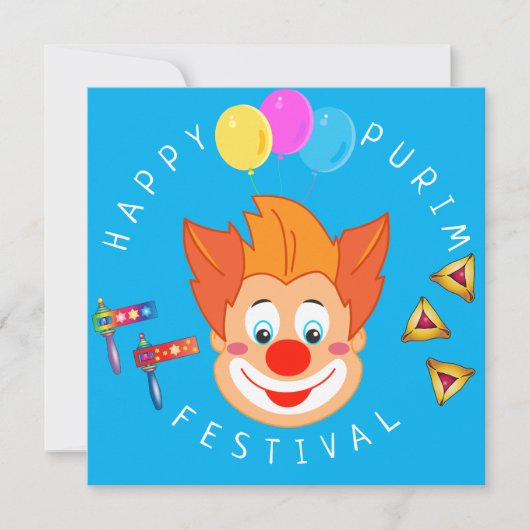 Happy Purim Festival Funny Clown Kinder Party Kaart (Voorkant)