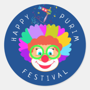 Happy Purim Festival Funny Clown Kinder Party Ronde Sticker