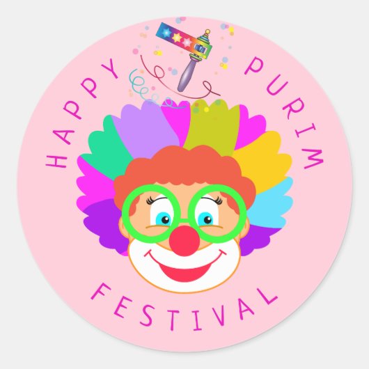 Happy Purim Festival Funny Clown Kinder Party Ronde Sticker (Voorkant)