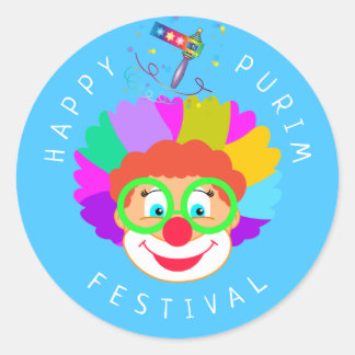 Happy Purim Festival Funny Clown Kinder Party Ronde Sticker