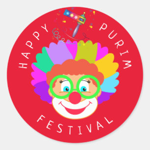 Happy Purim Festival Funny Clown Kinder Party Ronde Sticker