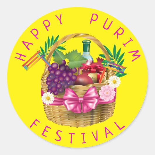Happy Purim Festival Funny Clown Kinder Party Ronde Sticker (Voorkant)