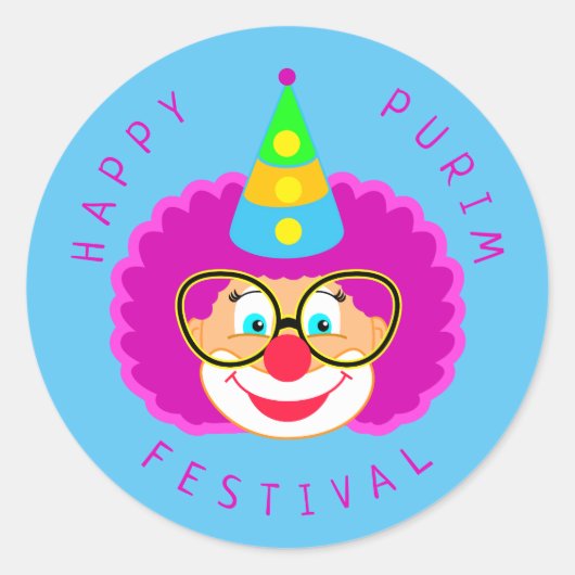 Happy Purim Festival Funny Clown Kinder Party Ronde Sticker (Voorkant)