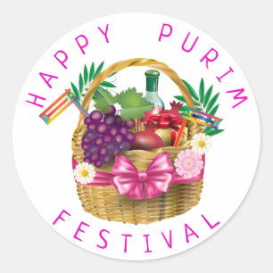 Happy Purim Festival Funny Clown Kinder Party Ronde Sticker