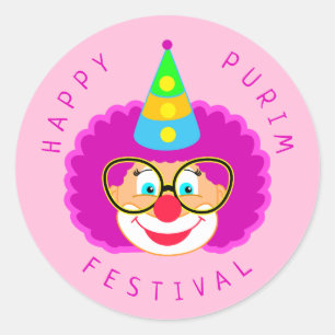 Happy Purim Festival Funny Clown Kinder Party Ronde Sticker