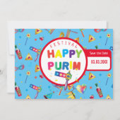 Happy Purim Festival Funny Toys Pattern Kinder Par Save The Date (Achterkant)