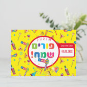 Happy Purim Festival Funny Toys Pattern Kinder Par Save The Date (Staand voorkant)