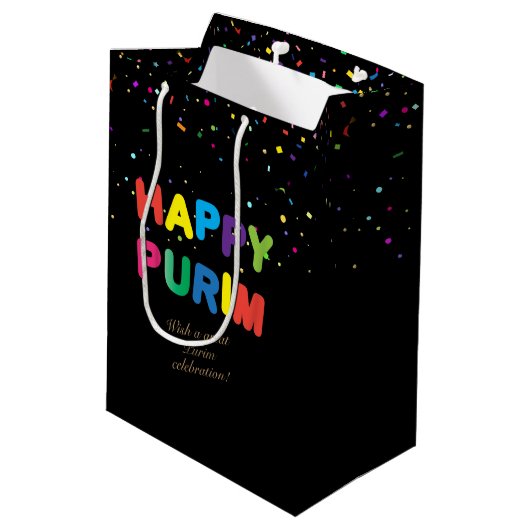 Happy Purim Festival geeft feestdag in mandje Medium Cadeauzakje (Achterkant Gekanteld)