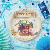 Happy Purim Festival geeft  feestdag in mandje Papieren Bordje (Feest)