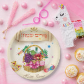 Happy Purim Festival geeft  feestdag in mandje Papieren Bordje (Feest)