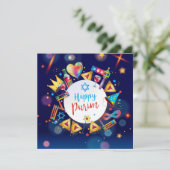 Happy Purim Festival Hamantaschen & Gragger Hebrew Feestdagenkaart (Staand voorkant)