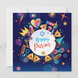 Happy Purim Festival Hamantaschen & Gragger Hebrew Feestdagenkaart