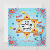 Happy Purim Festival Hamantaschen & Gragger Hebrew Feestdagenkaart (Voorkant)