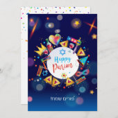 Happy Purim Festival Hamantaschen & Gragger Hebrew Feestdagenkaart (Voorkant / Achterkant)