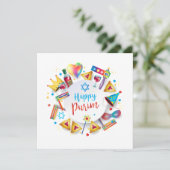 Happy Purim Festival Hamantaschen & Gragger Hebrew Feestdagenkaart (Staand voorkant)