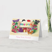 Happy Purim Festival Hamantaschen & Rashan Hebrew Feestdagen Kaart (Voorkant)